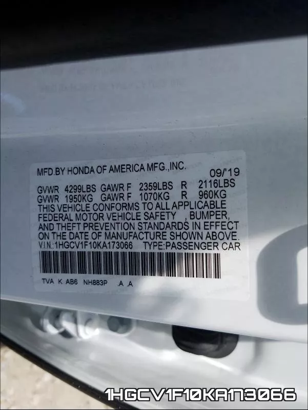 1HGCV1F10KA173066 фото 2
