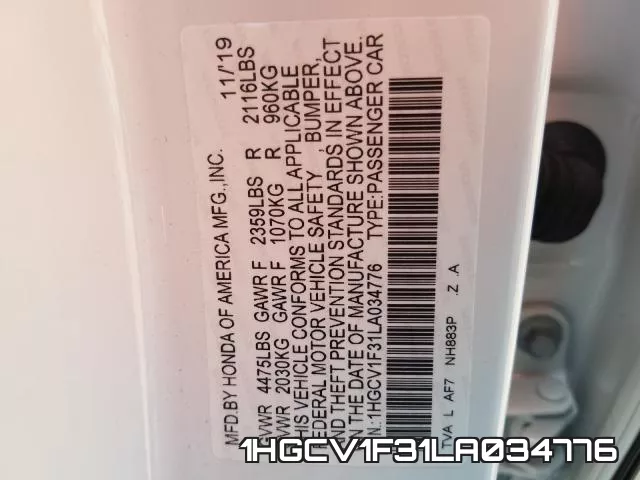 1HGCV1F31LA034776 фото 2