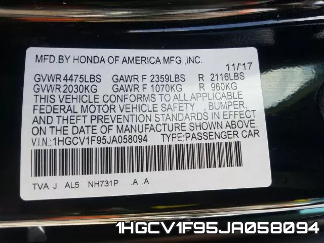 1HGCV1F95JA058094 фото 2