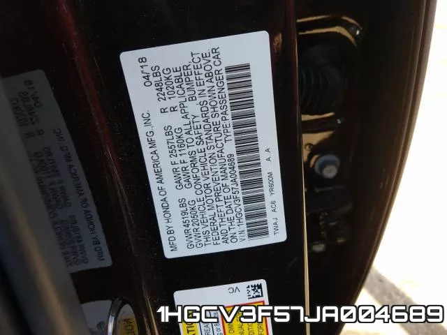 1HGCV3F57JA004689 фото 2