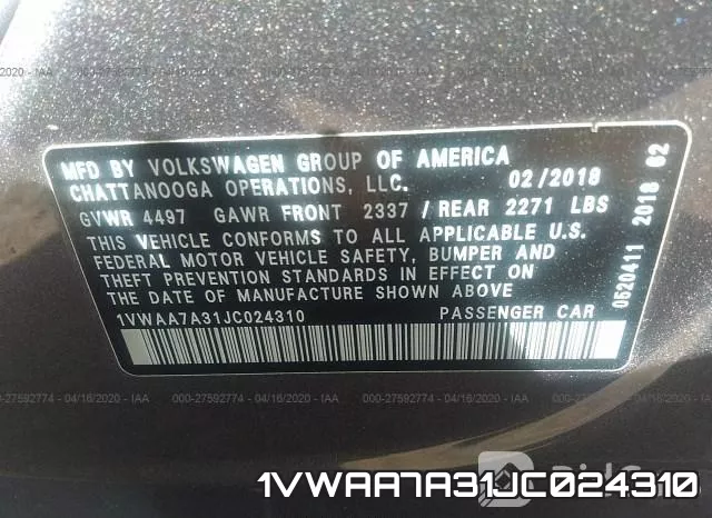 1VWAA7A31JC024310 фото 10