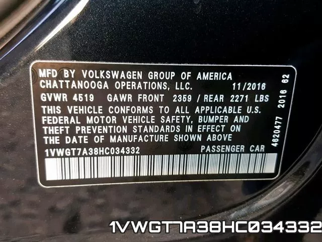 1VWGT7A38HC034332 фото 2