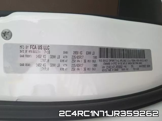 2C4RC1N71JR359262 фото 2