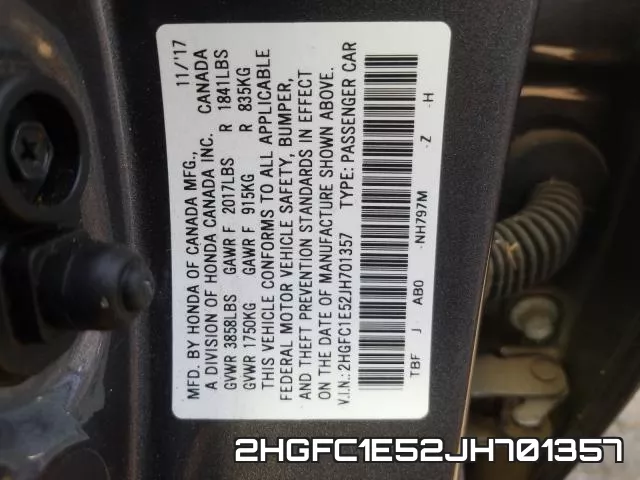 2HGFC1E52JH701357 фото 2