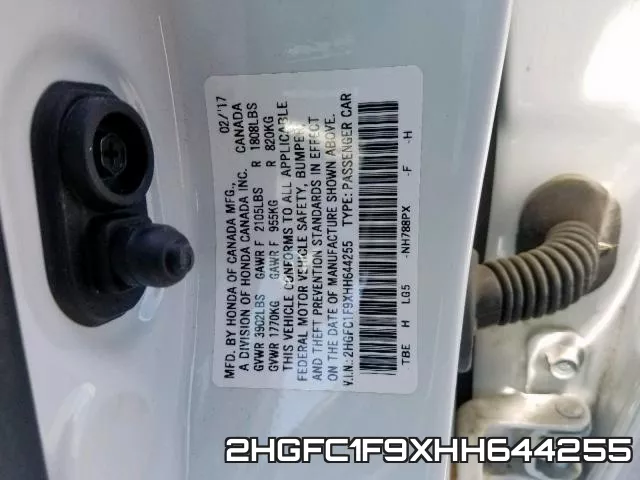 2HGFC1F9XHH644255 фото 2