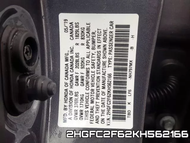 2HGFC2F62KH562166 фото 2
