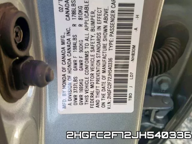 2HGFC2F72JH540336 фото 2