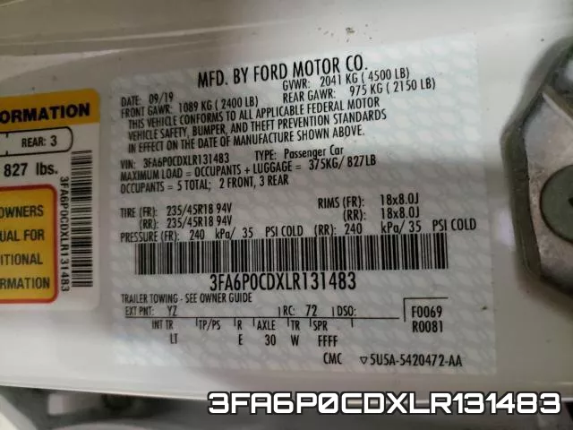 3FA6P0CDXLR131483 фото 2