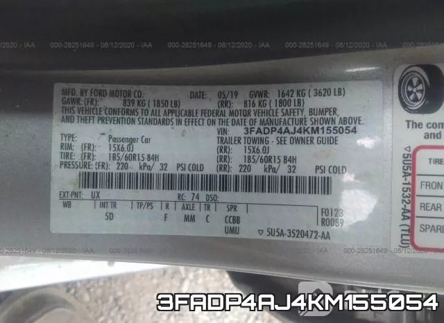 3FADP4AJ4KM155054 фото 10