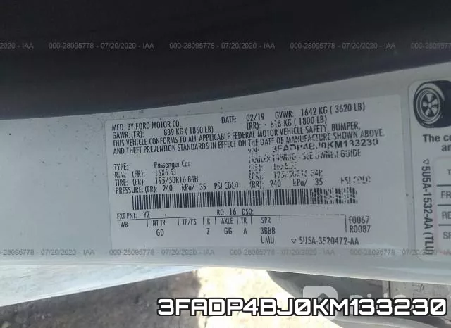 3FADP4BJ0KM133230 фото 10