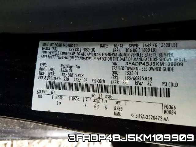 3FADP4BJ5KM109909 фото 2