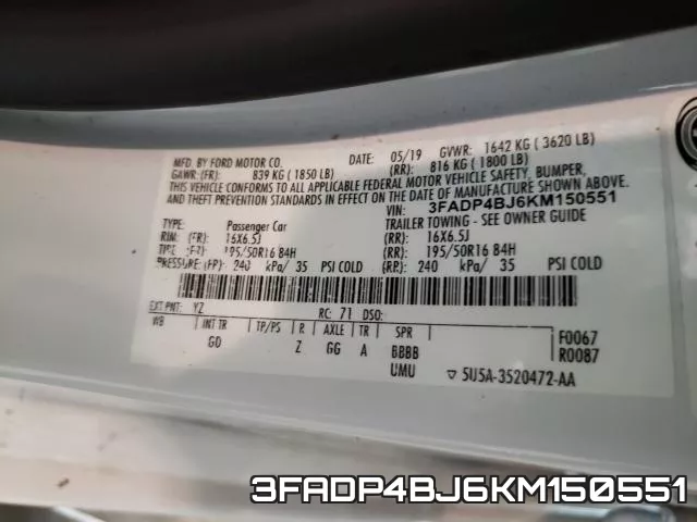3FADP4BJ6KM150551 фото 2