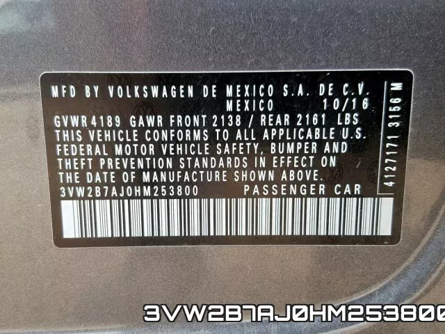 3VW2B7AJ0HM253800 фото 2