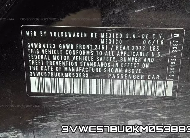 3VWC57BU0KM053883 фото 10