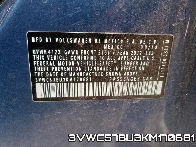 3VWC57BU3KM170681 фото 2
