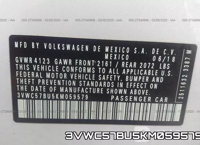 3VWC57BU5KM059579 фото 10
