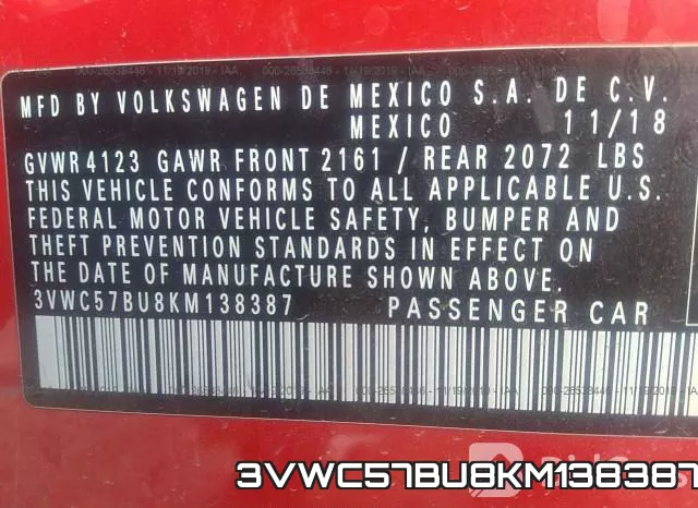 3VWC57BU8KM138387 фото 10