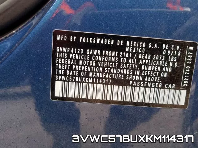 3VWC57BUXKM114317 фото 2