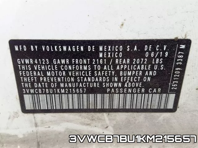 3VWCB7BU1KM215657 фото 2