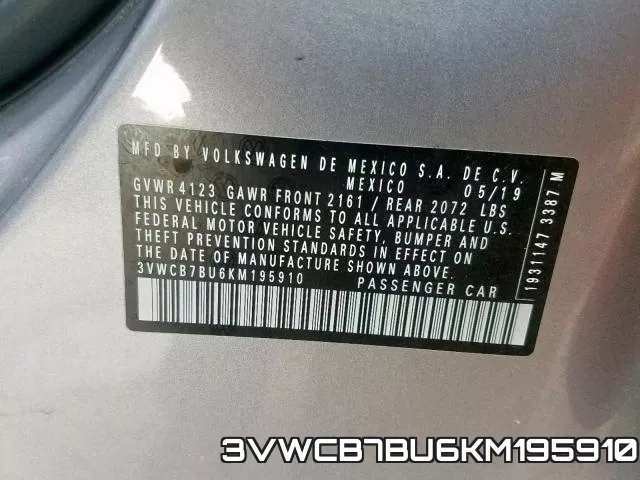 3VWCB7BU6KM195910 фото 2