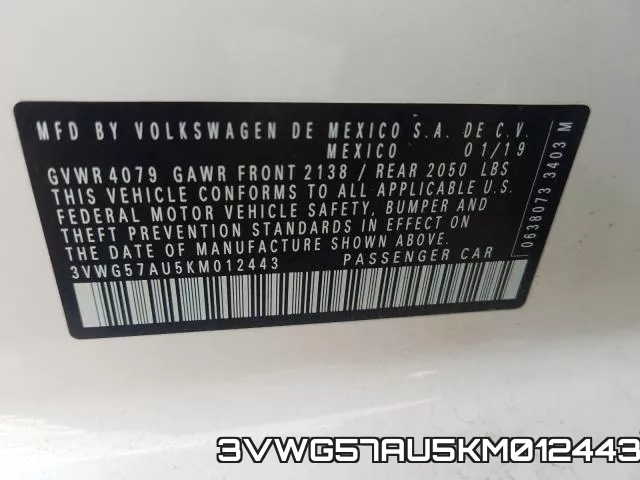 3VWG57AU5KM012443 фото 2