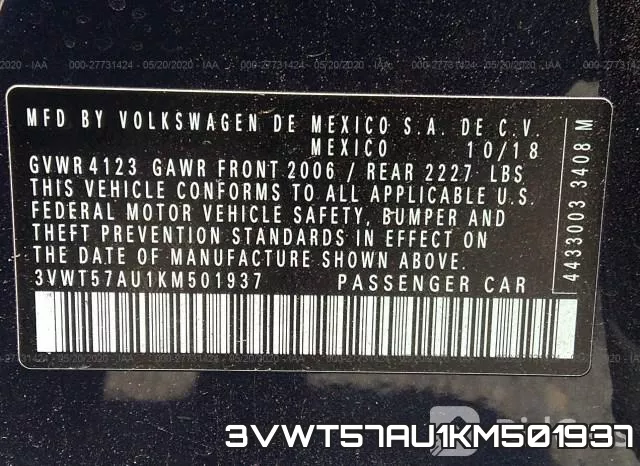 3VWT57AU1KM501937 фото 10