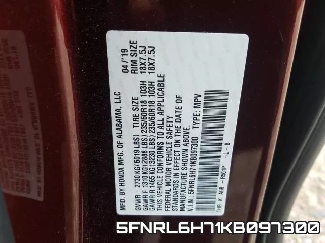5FNRL6H71KB097300 фото 2