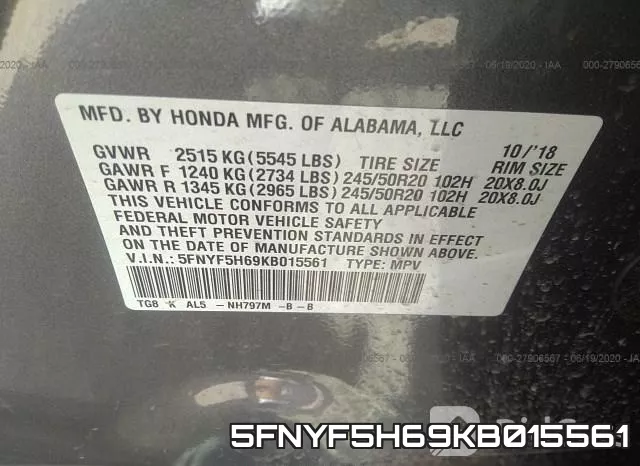 5FNYF5H69KB015561 фото 10