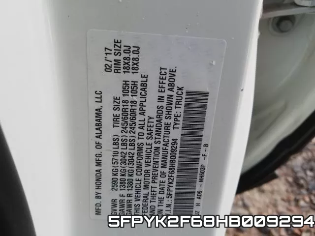5FPYK2F68HB009294 фото 2