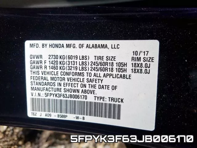 5FPYK3F63JB006170 фото 2