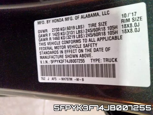 5FPYK3F74JB007255 фото 2