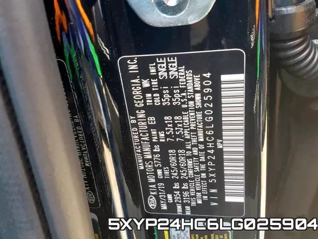 5XYP24HC6LG025904 фото 2