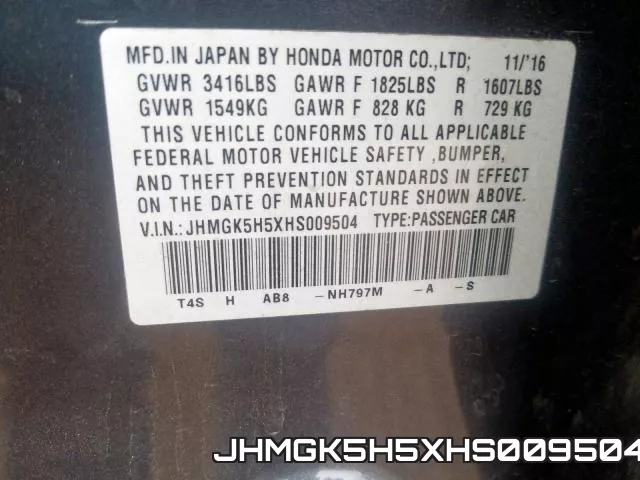 JHMGK5H5XHS009504 фото 2