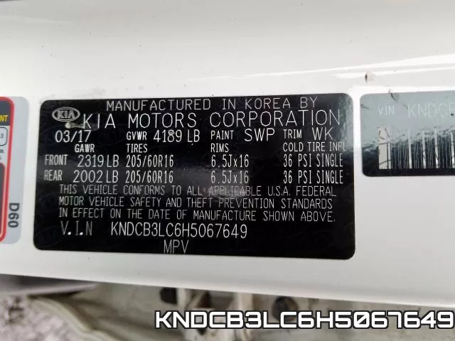 KNDCB3LC6H5067649 фото 2