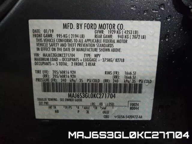 MAJ6S3GL0KC271704 фото 2