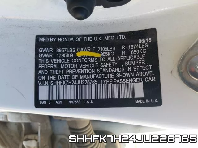SHHFK7H24JU228765 фото 2