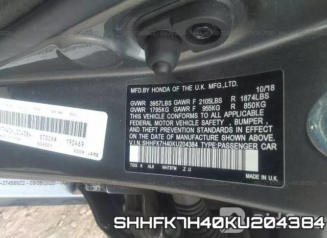 SHHFK7H40KU204384 фото 10