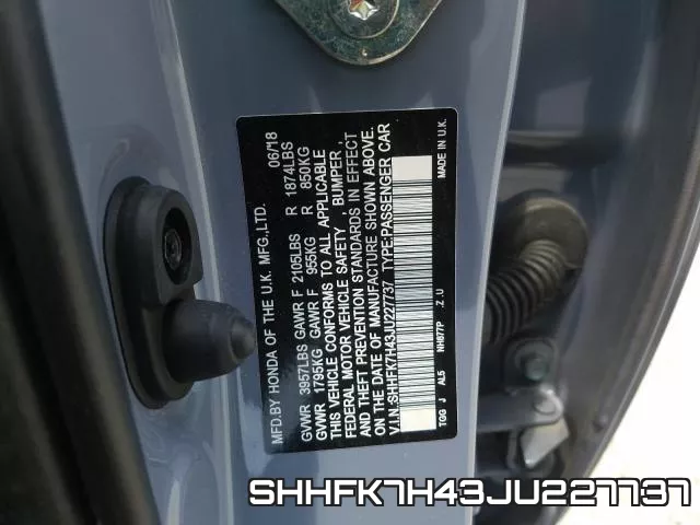 SHHFK7H43JU227737 фото 2