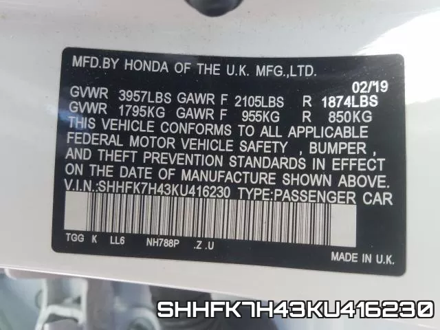SHHFK7H43KU416230 фото 2