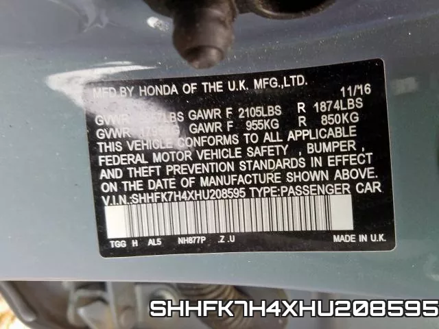 SHHFK7H4XHU208595 фото 2