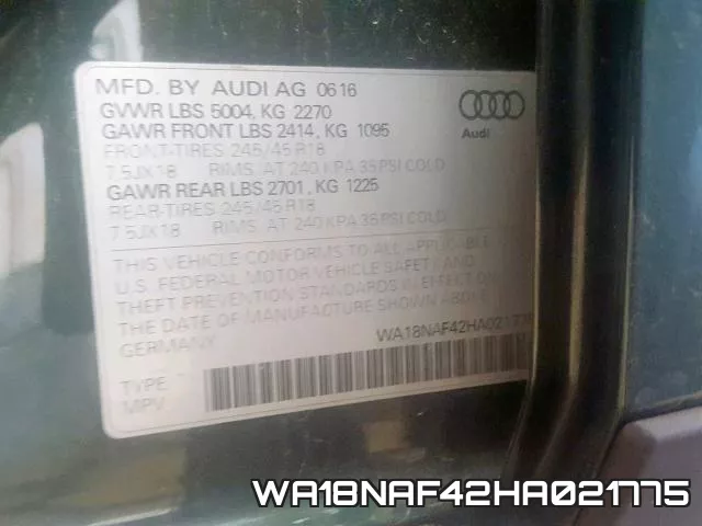 WA18NAF42HA021775 фото 2