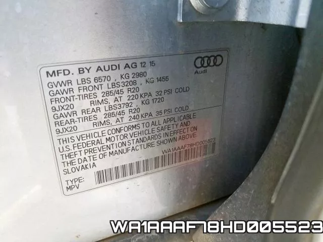 WA1AAAF78HD005523 фото 2