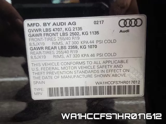 WA1HCCFS7HR017612 фото 2
