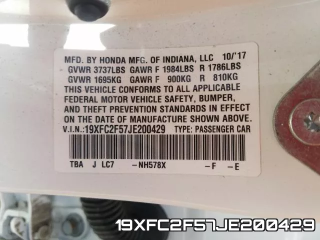 19XFC2F57JE200429 фото 2