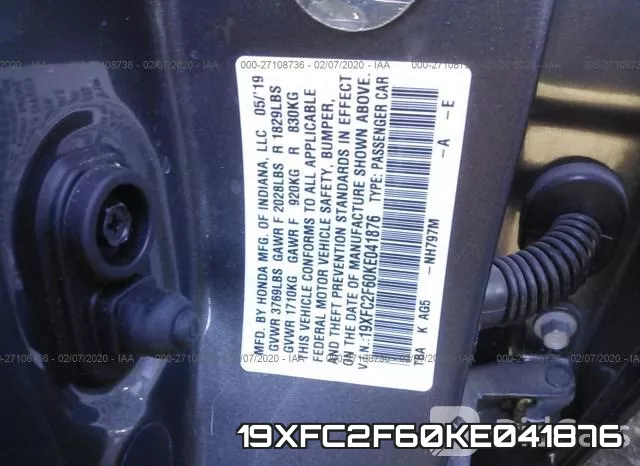 19XFC2F60KE041876 фото 10