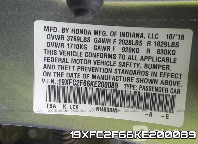 19XFC2F66KE200089 фото 10
