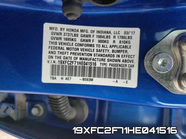 19XFC2F71HE041516 фото 2