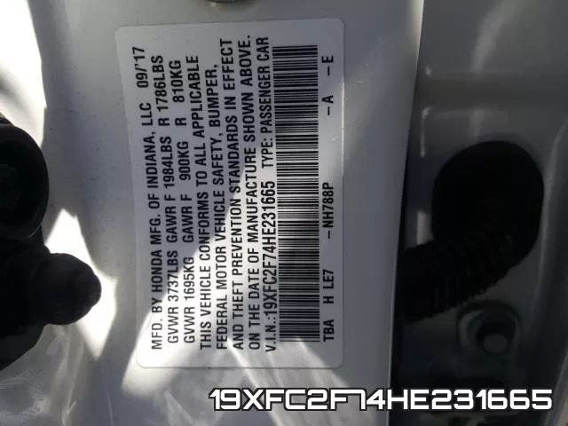19XFC2F74HE231665 фото 2