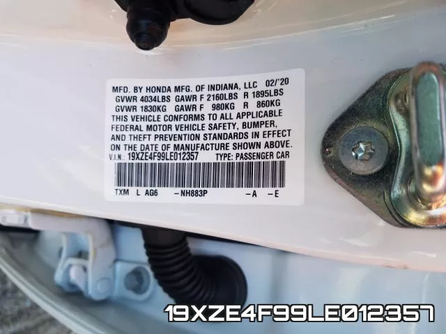 19XZE4F99LE012357 фото 2