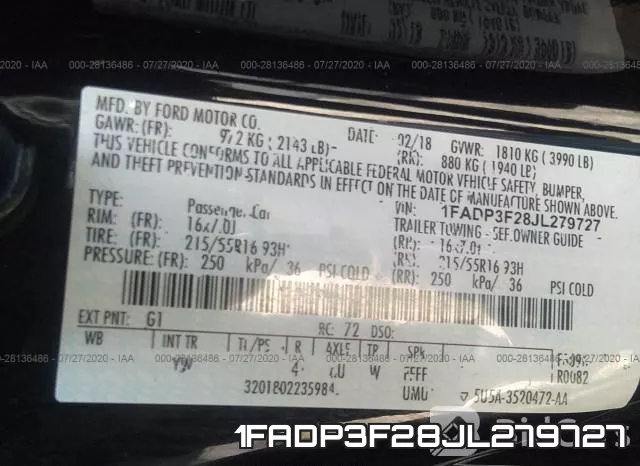 1FADP3F28JL279727 фото 9